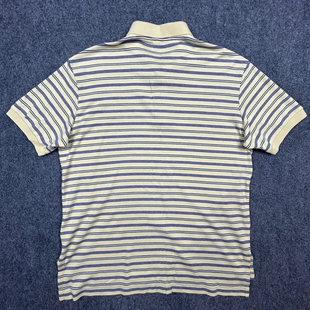 Polo Ralph Lauren Polo Shirt Mens L Yellow Blue Striped Preppy Golf Short Sleeve